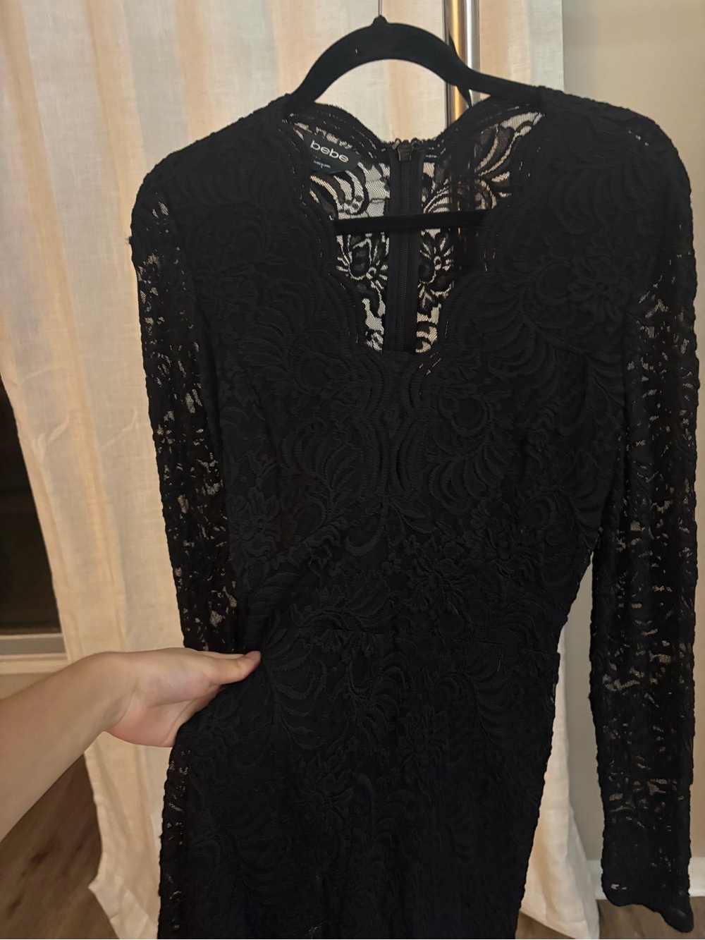 bebe Black Lace Long Sleeve Sheath Dress